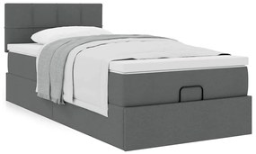 Cama otomana com colchão 90x200 cm tecido cinzento escuro