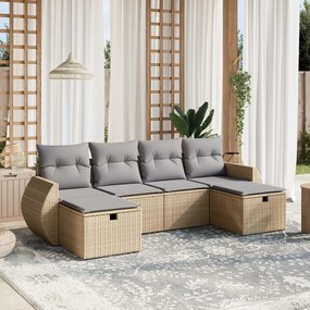 6 pcs conj. sofás jardim c/ almofadões vime PE bege misturado