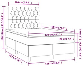 Cama boxspring com colchão 120x190 cm tecido cinzento-claro