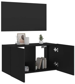 Móvel de parede para TV com luzes LED 80x35x41 cm preto