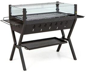 Grelhador a carvão para churrascos em aço inoxidável com luvas de proteção contra o vento 98 x 42 x 68 cm