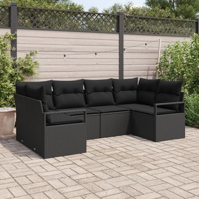 Conjunto de Sofá de Jardim vidaXL com Almofadas Preto Rattan Poliéster