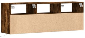 Móvel de parede p/ TV c/ luzes LED 130x31x45 cm carvalho fumado
