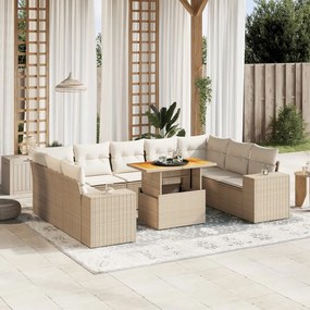 10 pcs conjunto de sofás p/ jardim com almofadões vime PE bege