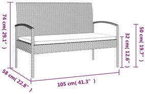 Banco de jardim com almofadão 105 cm vime PE cinzento