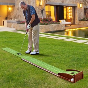 Tapete de golfe Hole-in-One com retorno automático da bola 3 bolas e acessórios de prática 274 x 27 x 15 cm