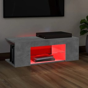 Móvel de TV com luzes LED 90x39x30 cm cinzento cimento