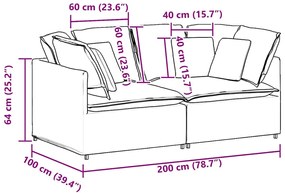 Sofá modular com almofadas veludo azul