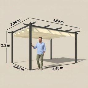 Pérgola de Jardim 4x3 m com Telhado Retrátil Estrutura de Alumínio UPF30+ Orifícios de Drenagem Pérgola de Exterior Creme