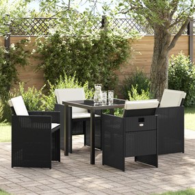 Conjunto de Jantar para Jardim vidaXL com Almofadas Preto Rattan Polié