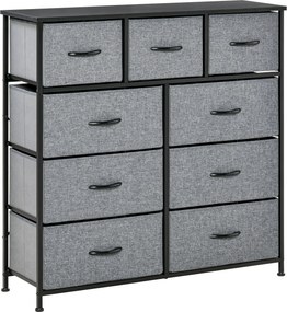 HOMCOM Cômoda 9 gavetas móvel de arrumação gaveta em tecido dobrável - estrutura em aço preto - 100 x 30 x 100 cm, preto e cinza | Aosom Portugal