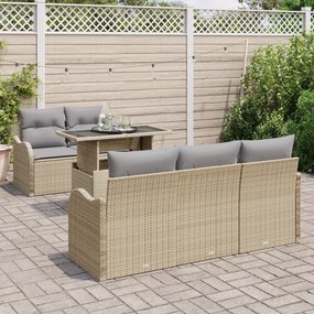 Conjunto de Sofá Garden vidaXL 6 Peças com Almofadas Bege em Rattan Po