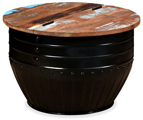 Mesa centro madeira reciclada maciça preta em forma de barril
