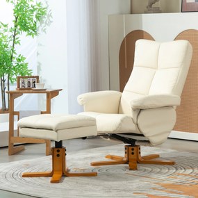 Poltrona de relaxamento com apoio para os pés, poltrona de descanso, giratória a 360°, encosto reclinável, 80 x 86 x 99 cm, creme