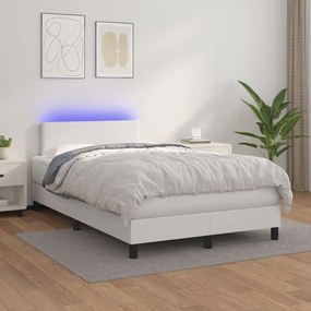 Cama box spring c/colchão/LED 120x200cm couro artificial branco