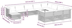 11 pcs conjunto sofás de jardim c/ almofadões vime PE bege