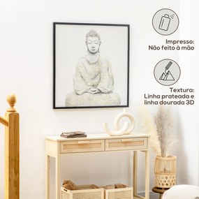 Pintura em Lona de Buda 83x83cm com Textura Dourada Impressão Artistica Quadro de Parede para Decoração Multicor