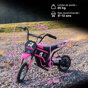 Moto Cross Elétrica Infantil 8-12 anos, 119 x 64 x 76,5 cm, 2 Velocidades Reguláveis, Rosa