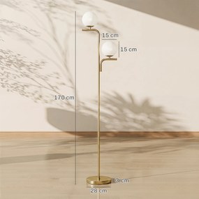 Candeeiro de pé para sala com duas cabeças, candeeiro de pé com 3 temperaturas de luz, abajur de vidro, dourado