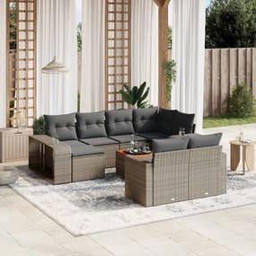 11 pcs conjunto sofás de jardim c/ almofadões vime PE cinzento