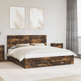 vidaXL Estrutura da Cama com cabeceira Carvalho Defumado 180 x 200 cm