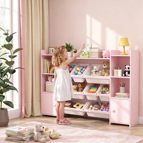 Móvel de Arrumação Infantil, 140 x 30 x 90 cm, com 8 Caixas Amovíveis, Cor-de-Rosa