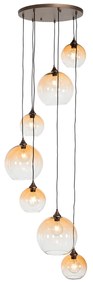 Candeeiro suspenso Art Déco bronze com vidro âmbar redondo 7 luzes - Sandra Art Deco