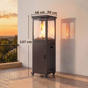Aquecedor a Gás para Terraço 13 kW Portátil a Propano Regulação Contínua Sistema Antiqueda 4 Rodas Preto