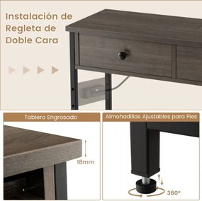 Mesa consola com estação de carregamento Gavetas Estantes Tomadas de corrente e 2 Portas USB 81 x 30 x 81 x 81 cm Cinzento