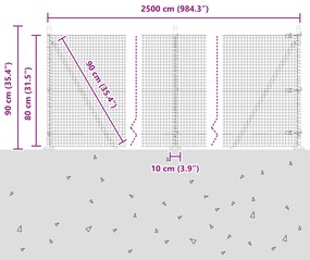 Cerca de Fio Soldado com 13 Postes Flangeados Cinza 0.8x25 m Aço