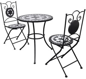 Conjunto bistrô azulejos de cerâmica 3 pcs preto e branco