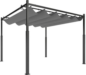 Pérgola de Jardim 3x3 m com Teto Retrátil e Acessório Magnético Proteção UV30+ Colunas Metálicas e Ganchos Cinzento