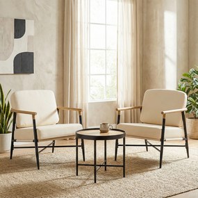 Poltrona moderna de sala, poltrona decorativa com almofadas removíveis com fecho de correr, Estrutura de metal e pés ajustáveis, confortável, bege