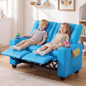 Sofá Infantil de 2 Lugares, 96 x 51,5 x 69 cm, Reclinável, Azul