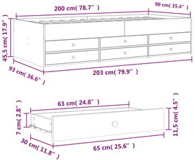 Sofá-cama com gavetas sem colchão 90x200 cm carvalho fumado