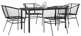 Conjunto de jantar jardim 5 peças vidro vime PE preto
