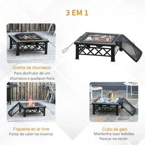 Braseira/Aquecedor de Exterior com Churrasqueira - Preto