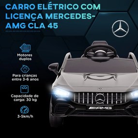 Carro Elétrico para Crianças Carro Mercedes AMG CLA 45 com Bateria 12V  Faróis LED Buzina e Música 110x61x45 cm Preto