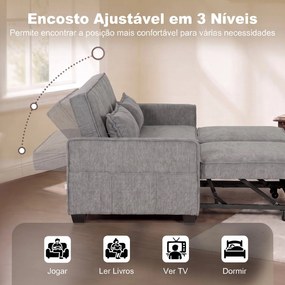 Sofá-cama de 2 Lugares 4 em 1 com 2 Módulos Extraíveis, Encosto Ajustável em 3 Posições, Bolsos Laterais e 2 Almofadas, Cinzento
