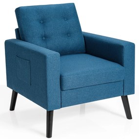 Sofá moderno de braços em pele Apida com pernas de madeira e 2 bolsos laterais 75 x 81 x 86 cm Azul