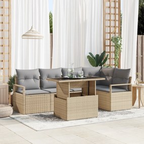 Conjunto de Sofás de Jardim 6 Peças com Almofadas Vime Bege, Sofá de J