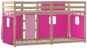 Beliche com cortinas 90x190 cm madeira de pinho maciça rosa