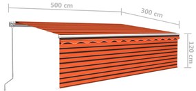 Toldo retrátil manual com estore e LED 5x3 m laranja e castanho