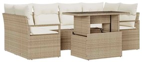 Conjunto de Sofá de Jardim de 7 Peças com Almofadas Bege em Rattan Sin