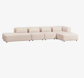 Sofá Modular Chaise Longue De Canto Direito De 4 Peças Com Divã Fogler Tecido Pele De Borrego Bege Creme - Sklum