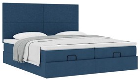 Estrutura de cama otomana com colchões 200x200cm tecido azul
