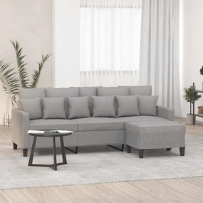 vidaXL Sofá de 3 lugares com apoio de pés 180 cm tecido cinzento-claro
