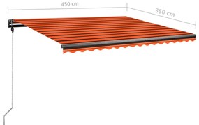 Toldo retrátil manual com luzes LED 450x350 cm laranja/castanho