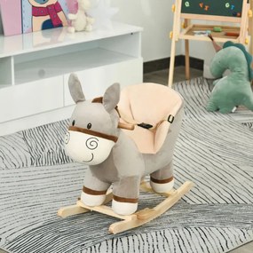 Baloiço Infantil em Forma de Burro de Pelúcia para Bebés 18-36 Meses c