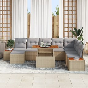 Conjunto de Jantar Jardim de 9 Peças com Almofadas Bege em Rattan Sint